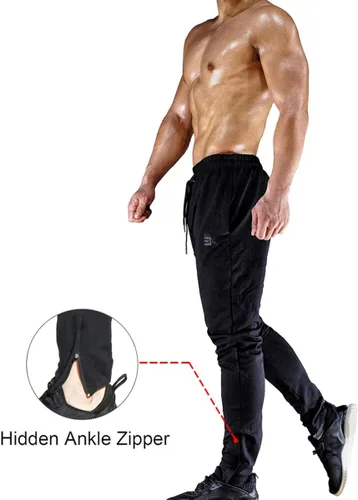 Vista 3 de Brokig - Pantalones deportivos con cremallera para hombre, pantalones casuales para entrenamiento y gimnasia, cómodos pantalones de chándal