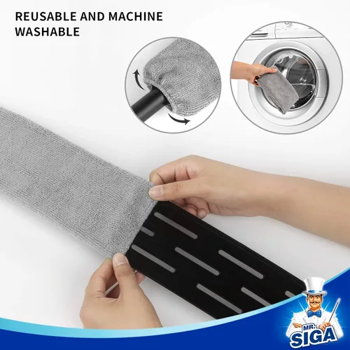Vista 3 de MR.SIGA Plumero Flexible de Microfibra Largo para Limpieza de Espacios, Mango Ajustable de Acero Inoxidable, Plumero de Limpieza de Espacios Lavable
