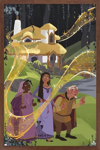 Vista 10 de Trends International Disney Wish - Póster de collage 1 (familiar), 14.72 x 22.37 pulgadas, versión enmarcada de madera de granero