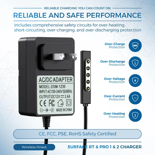 Vista 5 de Cargador adaptador de corriente alterna de repuesto para Microsoft Surface 2, Surface RT, Surface Pro 1 y Pro 2 1512 1513 1516 1572 1601 i5 i7