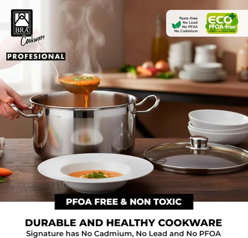 Vista 7 de BRA COOKWARE Olla profesional de acero inoxidable 18/10 con tapa de vidrio Olla profesional de 8 pulgadas de 2.4 cuartos de galón Base de 0.217