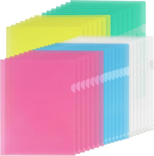 Vista 14 de KTRIO Paquete de 12 fundas de plástico transparente para carpetas, 6 colores surtidos, bolsillos para proyectos de documentos para papel
