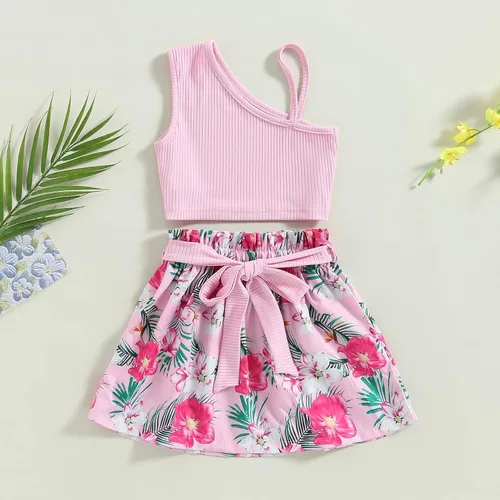 Vista 176 de TheFound Trajes de verano para niñas pequeñas, sin mangas, de punto acanalado, halter, pantalones cortos, ropa para recién nacidos, conjunto de 3