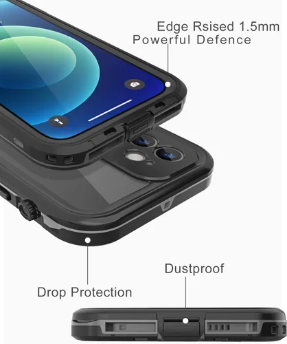 Vista 4 de Funda impermeable diseñada para iPhone 12 Mini, funda de cuerpo completo a prueba de golpes con protector de pantalla, a prueba de polvo para iPhone