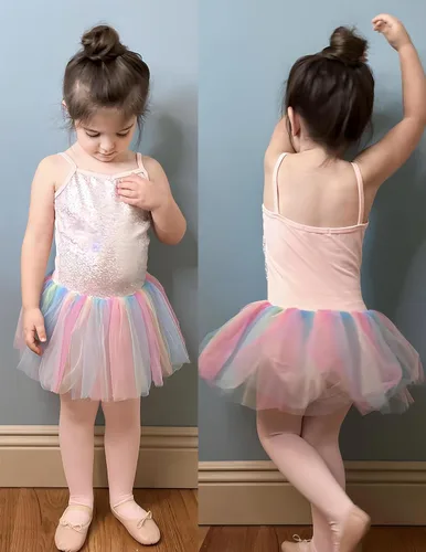 Vista 7 de Zaclotre Leotardo de lentejuelas para niñas pequeñas, leotardos de ballet con correa brillante, vestido tutú, traje de bailarina, disfraz de baile