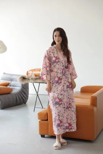 Vista 5 de Batas tipo kimono de satén para mujer, albornoces, pijamas, ropa de descanso, estampado floral