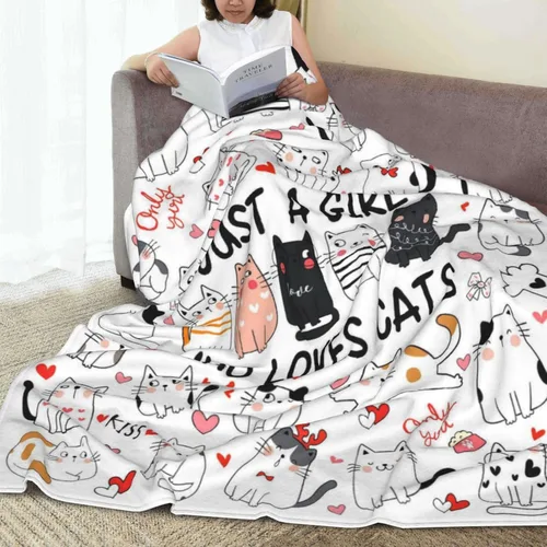 Vista 3 de Manta de franela suave y acogedora con temática de gato para mujeres, niñas, mujeres, adultos, 50 x 40 pulgadas