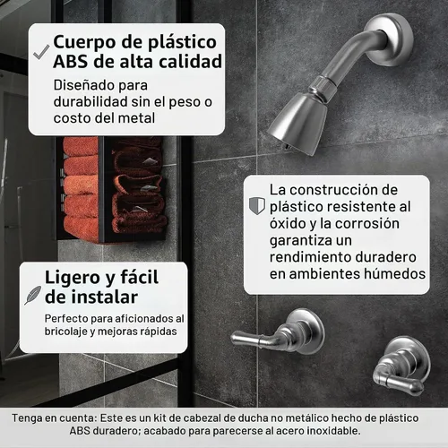 Vista 4 de Pacific Bay - Kit de molduras para grifo de ducha y cabezal de ducha, ABS (níquel satinado) Shower trim kit with matching faucet, showerhead, and
