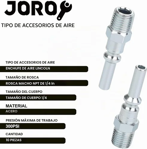 Vista 2 de Lincoln - Accesorios de manguera de aire estilo L, tamaño de flujo de 1/4 de pulgada, tamaño de rosca macho de 1/4 de pulgada, material de acero