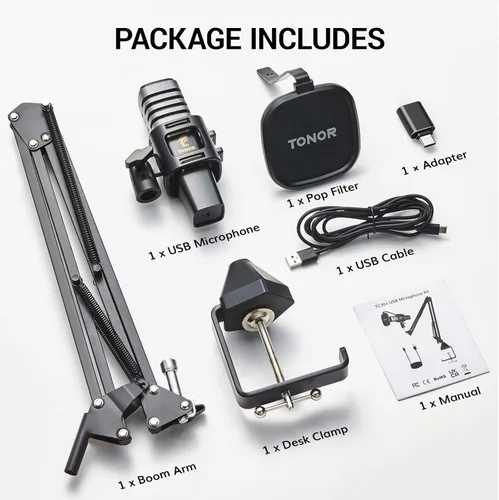 Vista 7 de TONOR TC30+ - Kit de micrófono USB, grabación de podcasts para PC, condensador cardioide, juego de micrófono para computadora, juegos, transmisión