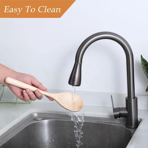 Vista 7 de GinSent Cucharas de madera para cocinar, cucharas de madera cómodas de mango grueso de 12 pulgadas, utensilios de cocina de madera para agitar