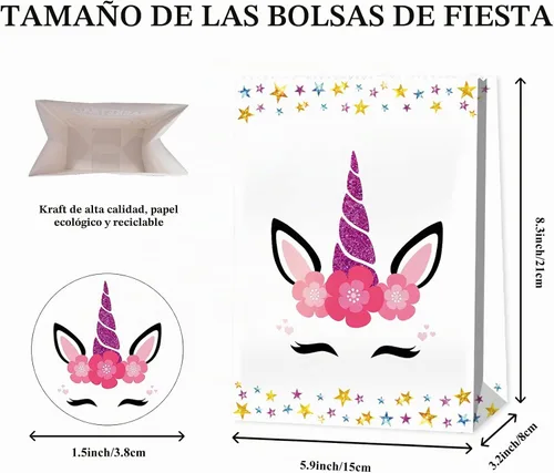 Vista 6 de 24 bolsas de dulces de unicornio – Bolsas de unicornio para decoración de cumpleaños de niñas