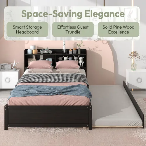 Vista 3 de Bellemave Cama matrimonial con nido y estantería, base de cama de plataforma con almacenamiento para niños, sin ruido, no necesita somier, fácil