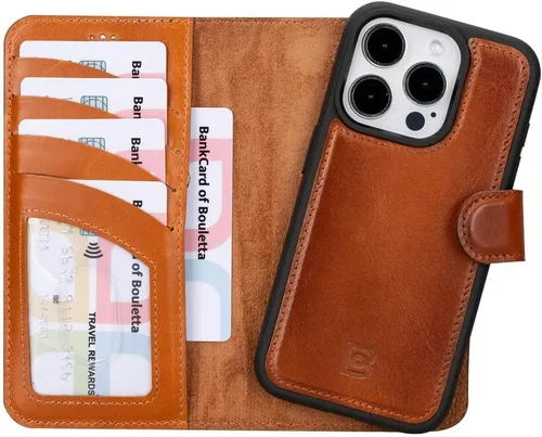 Vista 34 de BOULETTA Magsafe - Funda para iPhone 15 compatible con cuero de grano completo, magnética, desmontable, cartera para teléfono (2 en 1), 4 tarjeteros