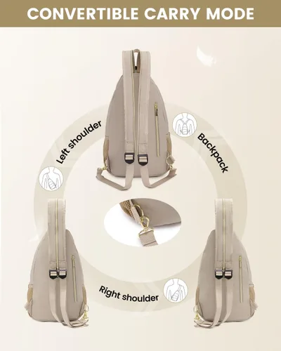 Vista 2 de LOVEVOOK - Mochila tipo bandolera para mujeres, convertible a bandolera cruzada, pequeño bolso para pañales, mochila resistente al agua