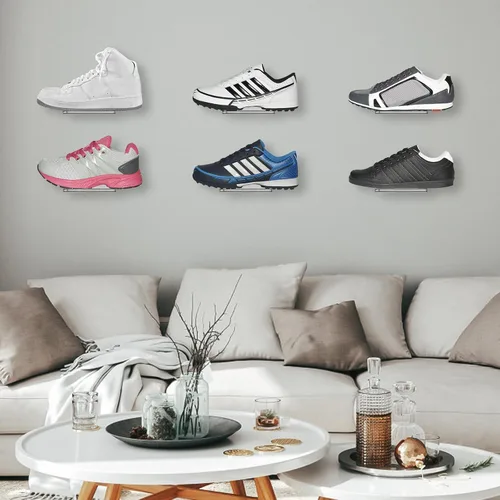 Vista 9 de Youeon Paquete de 8 estantes flotantes de exhibición de zapatos, estante acrílico de 8 x 3 pulgadas para pared, estantes flotantes para zapatos