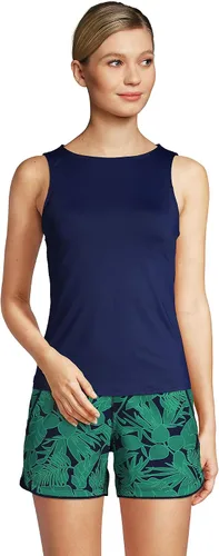 Vista 3 de Lands' End Tankini de cuello alto resistente al cloro para mujer, color azul marino, talla 14, Azul Marino Profundo, 14