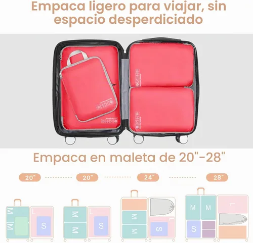 Vista 5 de Cambond - Cubos de compresión para viajes de mujer - Bolsas de viaje expandibles, organizadores de equipaje, esenciales de viaje, cubos de 01 Sandía