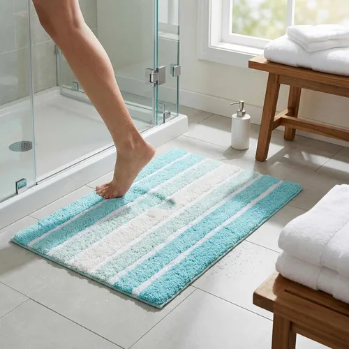 Vista 2 de Alfombra de baño diferente Alfombra de baño absorbente suave de algodón antideslizante para baño, alfombra costera neutra lavable