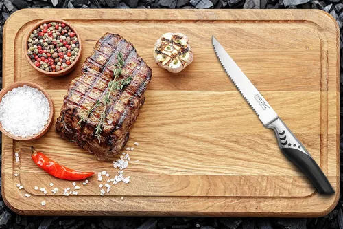 Vista 8 de Cuchillos alemanes de acero inoxidable de alto carbono, juego de cuchillos de carne prémium de 8 piezas Cuchillas dentadas de acero inoxidable