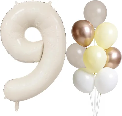 Vista 9 de Globo color crema número 1 de 40 pulgadas, color beige nude, número 1, con globos de arena blanca, globos beige nude champán, crema neutra