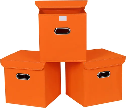 Vista 11 de Organizadores de Armario Contenedores de Almacenamiento de Tela Con Tapas Organizador de Cubo de Almacenamiento Plegable Cesta Con Asas, Cajas