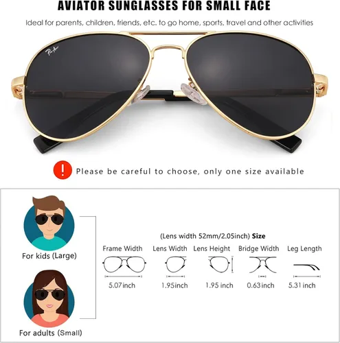 Vista 5 de Pro Acme Gafas de sol polarizadas pequeñas de aviador para niños y jóvenes de 3 a 18 años con dos tamaños 1.969 in 2.047 in