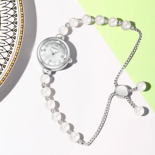Vista 2 de Reginald Elegant Pearl Silver Watch for Womens Dress Fashion Round Small dial Women Analog Quartz Women Bracelet Pearl Watch
