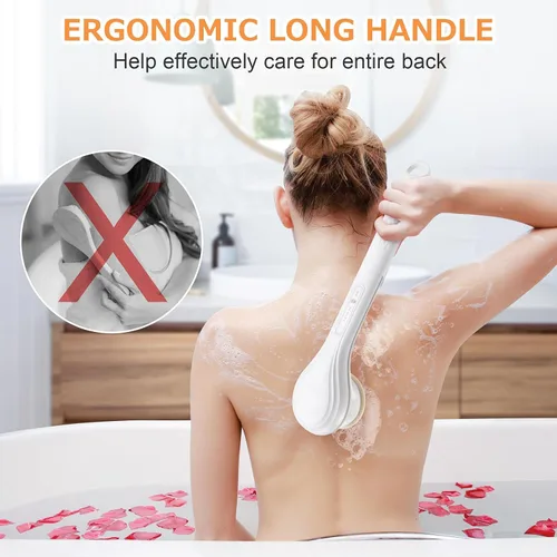 Vista 7 de Cepillo corporal eléctrico recargable para ducha, cepillo de baño exfoliante de mango largo para ducha, aplicador de loción para la espalda