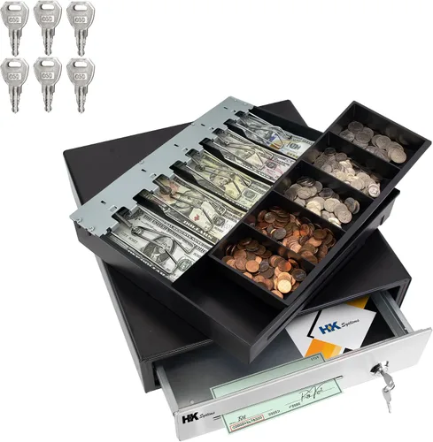 Vista 2 de HK SYSTEMS Cajón de efectivo negro resistente frontal de 16 pulgadas "acero inoxidable" con 5Bill/5Coin