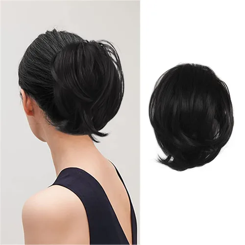 Vista 25 de BARSDAR Extensiones de Moño de Cabello Liso - Extensiones de Moño de Cola de Caballo Corta y Lisa para Mujeres, Coleteros de Moño de Cabello