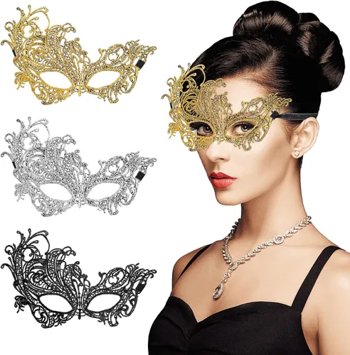 Vista 10 de WY LIGHTING LEVEL 3 Piezas de Máscara de Mascarada para Mujeres, Máscaras de Vestido Elegante de Encaje