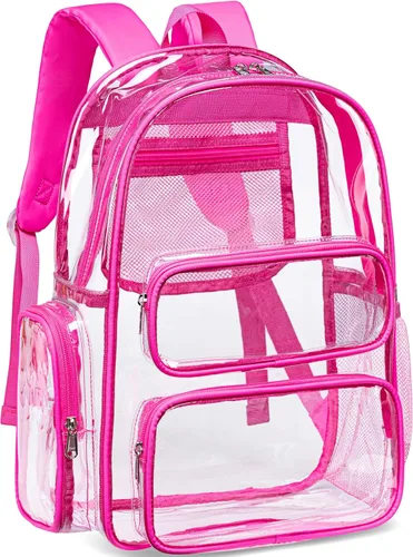 Vista 9 de CAMTOP Mochila transparente resistente y transparente para estudiantes, escuela, trabajo, festival, viajes, deportes, Beige, Mediana, Camtop Mochila