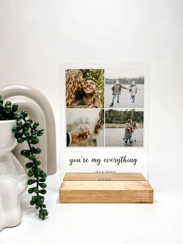 Vista 7 de MIRROR MANIA Nombres y palabras personalizados, collage de fotos, base de madera, soporte de escritorio, decoración del hogar, regalo para ella