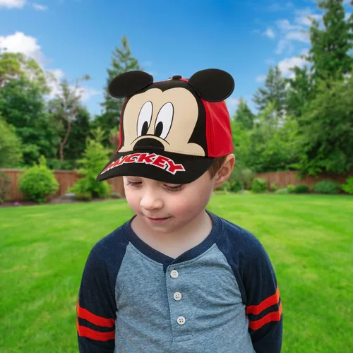 Vista 4 de Disney Gorra de béisbol de Mickey Mouse para niños con orejas 3D correa trasera curvada 4-7 Azul