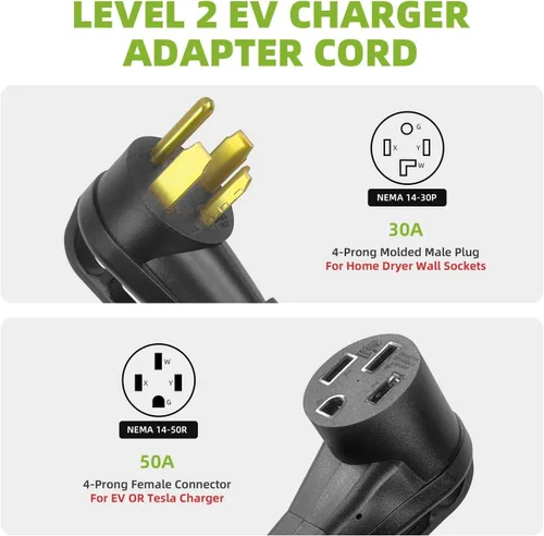 Vista 3 de Cable adaptador de cargador NEMA 14-30P a 14-50R EV, 125V/250V 30 Amp 4 clavijas de salida de secadora a 50 Amp EV/RV adaptador de conversión