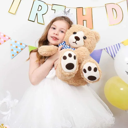 Vista 7 de Tezituor Oso de peluche de 24 pulgadas, gran oso de peluche con bufanda, bonito oso de peluche marrón para novias y niños