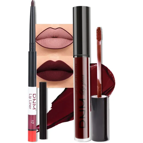 Vista 17 de evpct Juego de 2 lápices delineador de labios y lápiz labial líquido mate de 24 horas, color ciruela púrpura, maquillaje para mujer, lápiz labial