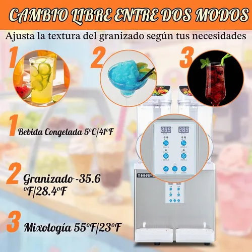 Vista 2 de Máquina comercial de granizado 30L Máquina de bebidas congeladas 2 tanques Slushy Maker Margarita para Restaurante Fiesta Cafetería o Bar Fiestas