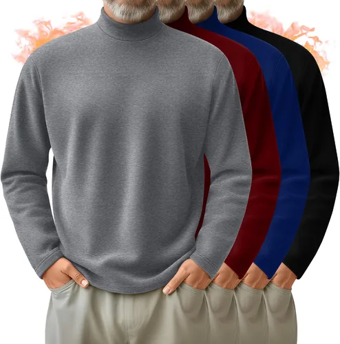 Vista 20 de Paquete de 4 Camisas de Cuello Alto Simulado para Hombre, Suéter Pullover Térmico de Manga Larga, Camiseta Interior Casual de Ajuste Holgado