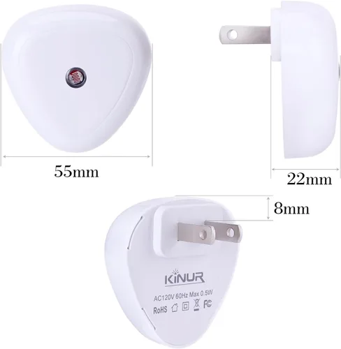 Vista 5 de KINUR Lámpara de Luz Nocturna LED con Sensor Inteligente de Atardecer a Amanecer, Luz Nocturna Ámbar Naranja de 0.5W que se Enchufa a la Pared