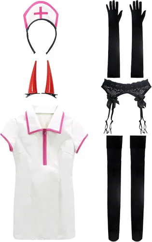 Vista 3 de C-ZOFEK Disfraz para mujer, talla estadounidense, para cosplay, de piel sintética, uniforme de enfermera