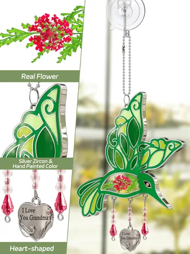 Vista 5 de KY&BOSAM Regalos para la abuela Colibrí de cristal para colgar en la Verde-te amo abuela