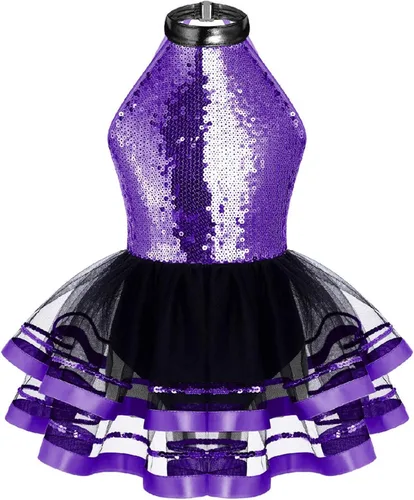 Vista 88 de CHICTRY Vestido tutú de ballet con lentejuelas brillantes para niñas y niñas, moderno disfraz de baile latino de jazz