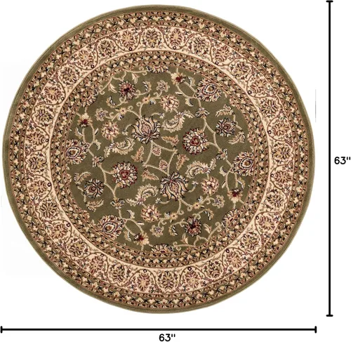 Vista 2 de Well Woven Barclay Collection Sarouk - Alfombra redonda verde de 5 pies para sala de estar, dormitorio y comedor Negro
