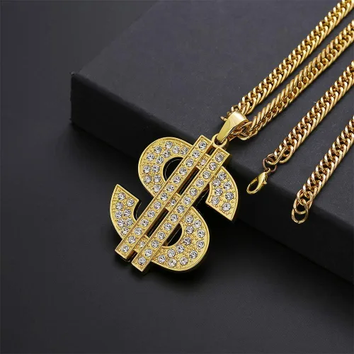 Vista 5 de Gold Chain with Dollar Sign Big Money Necklaces for Men Women,Stainless Steel Iced Out Rhinestone Jewelry,Fashion Pendants with 28 Inches Chain