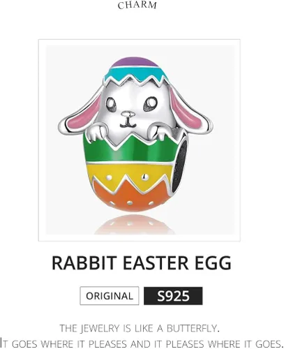 Vista 2 de Abalorio de huevo de Pascua de conejo de plata de ley 925 para pulsera Pandora pulsera de abalorios europeos