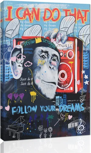 Vista 8 de Arte de pared de graffiti colorido póster impreso en lienzo creativo y moderno, pintura de graffiti de niña nunca te rindas, imágenes inspiradoras