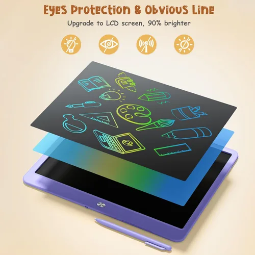 Vista 4 de Tableta de Escritura LCD para Niños, Kidopire Tablero de Garabatos de Pantalla Grande de 15 Pulgadas, Tablet de Dibujo y Escritura Colorida