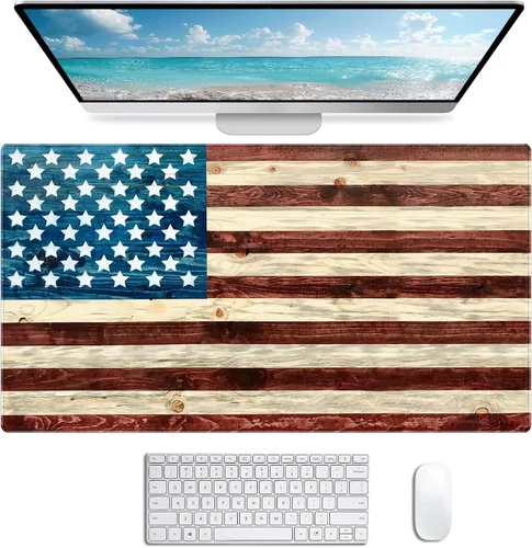 Vista 13 de Alfombrilla de ratón para juegos grande con bandera americana, alfombrilla XXL para laptop y teclado, decoración de escritorio de oficina de 35.4 x